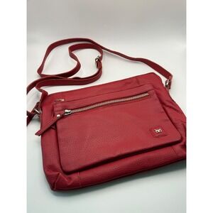 Wise Owl Red Pebbled Leather Crossbody Bag Adjustable Strap Multi-Pocket‎ Zipper
